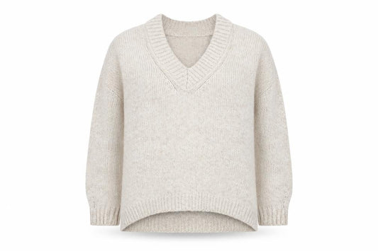 Front view of ASOS DESIGN Women's Beige Chunky-Knit V-Neck jumper, size S