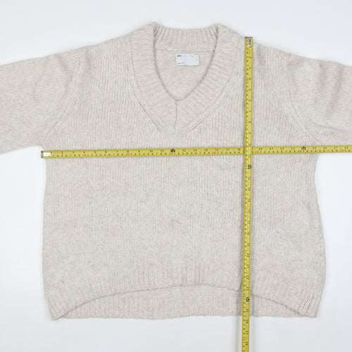 ASOS DESIGN Women's Beige Chunky-Knit V-Neck Pullover Jumper Size S