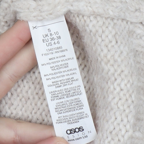 ASOS DESIGN Women's Beige Chunky-Knit V-Neck Pullover Jumper Size S