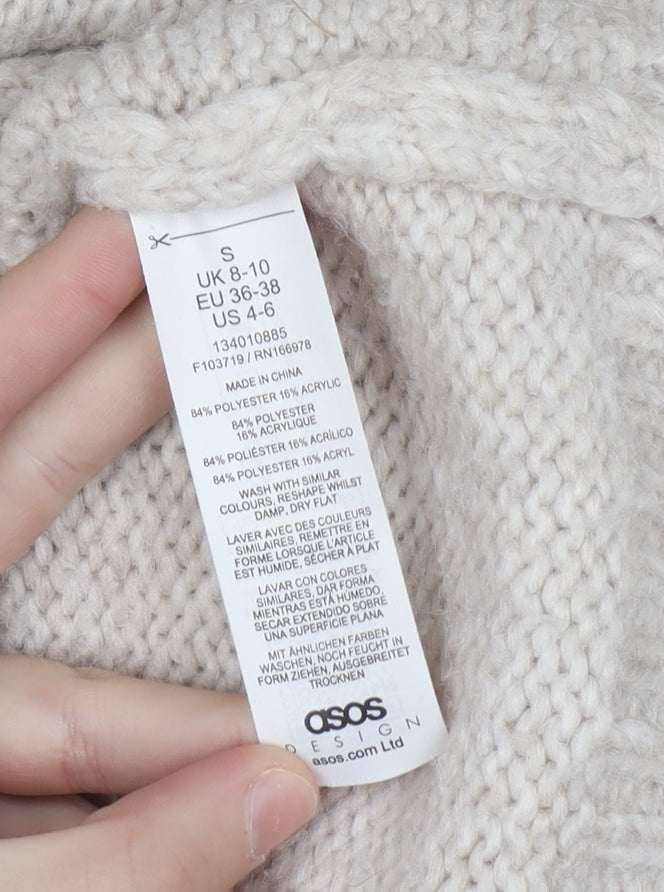 ASOS DESIGN Women's Beige Chunky-Knit V-Neck Pullover Jumper Size S