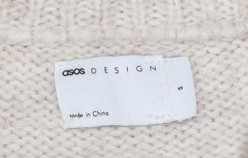 ASOS DESIGN Women's Beige Chunky-Knit V-Neck Pullover Jumper Size S