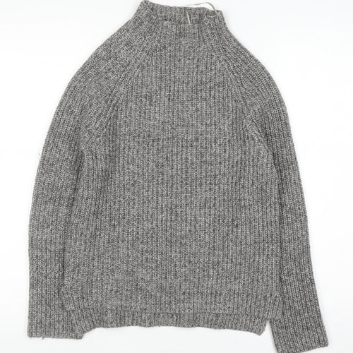 Marks and Spencer Womens Grey Chunky Knit Mock Neck Wool Blend Jumper S