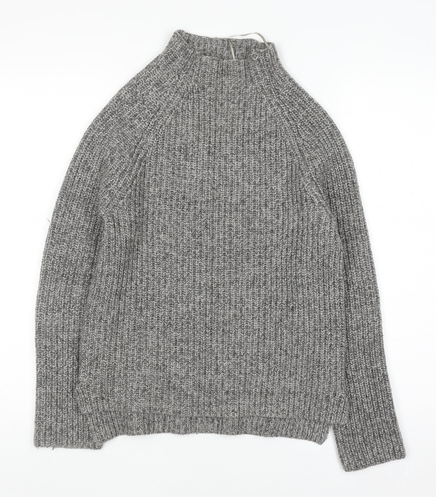 Marks and Spencer Womens Grey Chunky Knit Mock Neck Wool Blend Jumper S