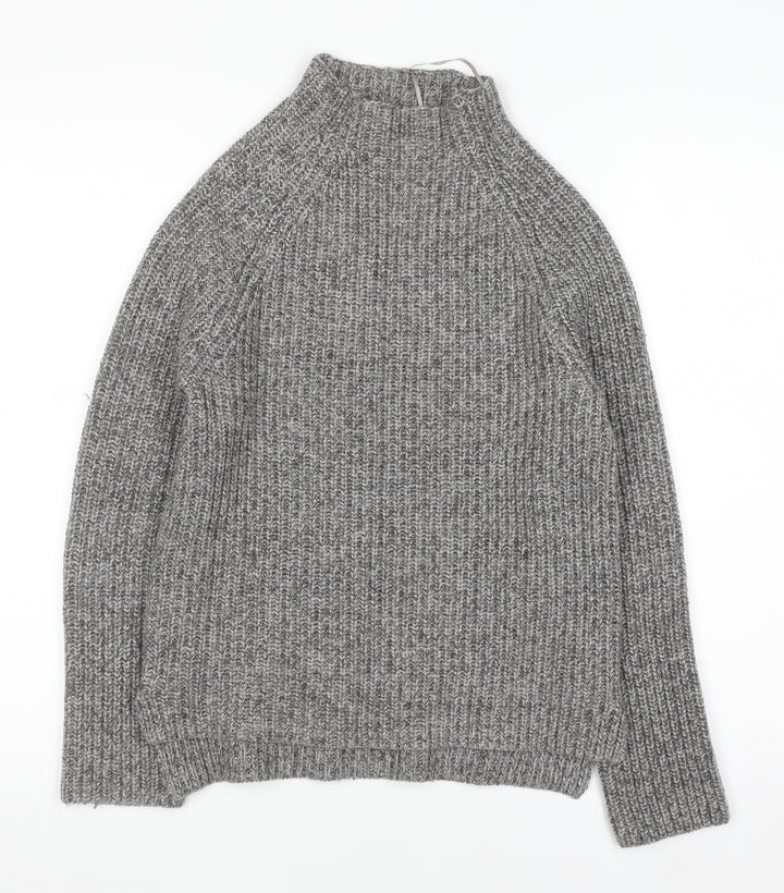 Marks and Spencer Womens Grey Chunky Knit Mock Neck Wool Blend Jumper S