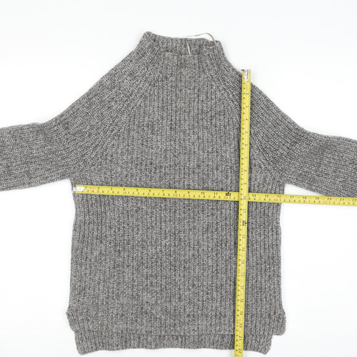 Marks and Spencer Womens Grey Chunky Knit Mock Neck Wool Blend Jumper S