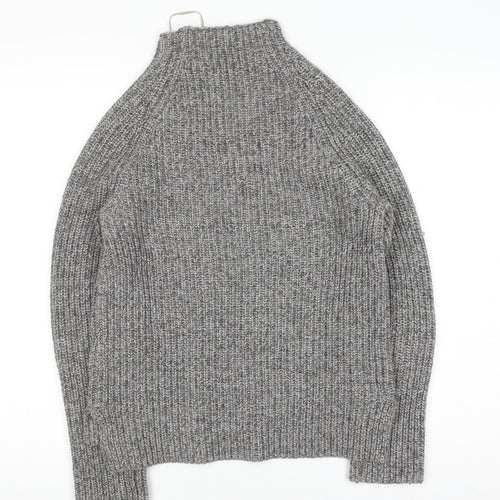 Marks and Spencer Womens Grey Chunky Knit Mock Neck Wool Blend Jumper S
