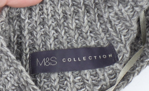 Marks and Spencer Womens Grey Chunky Knit Mock Neck Wool Blend Jumper S