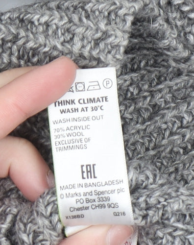 Marks and Spencer Womens Grey Chunky Knit Mock Neck Wool Blend Jumper S