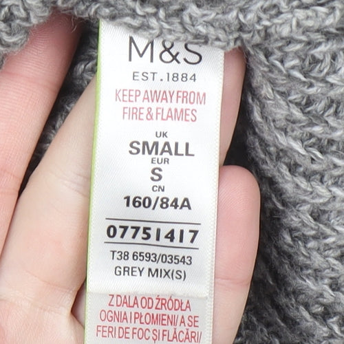 Marks and Spencer Womens Grey Chunky Knit Mock Neck Wool Blend Jumper S