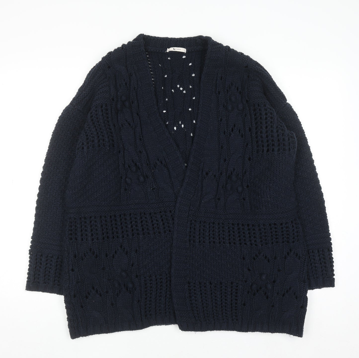Tu Woman Navy Cable-Knit Open Cardigan Size 16