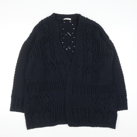 Tu Woman Navy Cable-Knit Open Cardigan Size 16