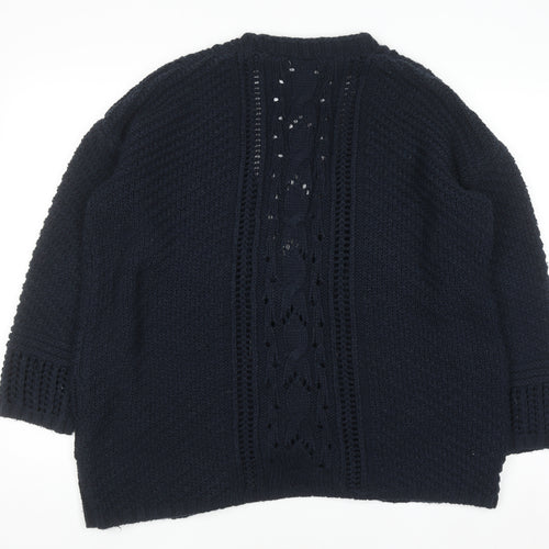Tu Woman Navy Cable-Knit Open Cardigan Size 16