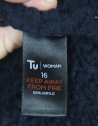 Tu Woman Navy Cable-Knit Open Cardigan Size 16