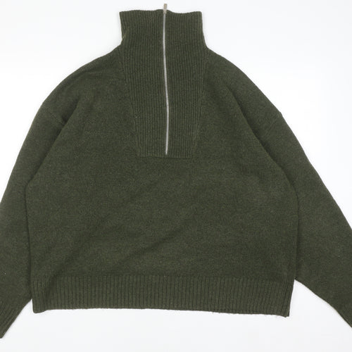 Collusion Women Green High Neck Half Zip Knit Jumper Size L