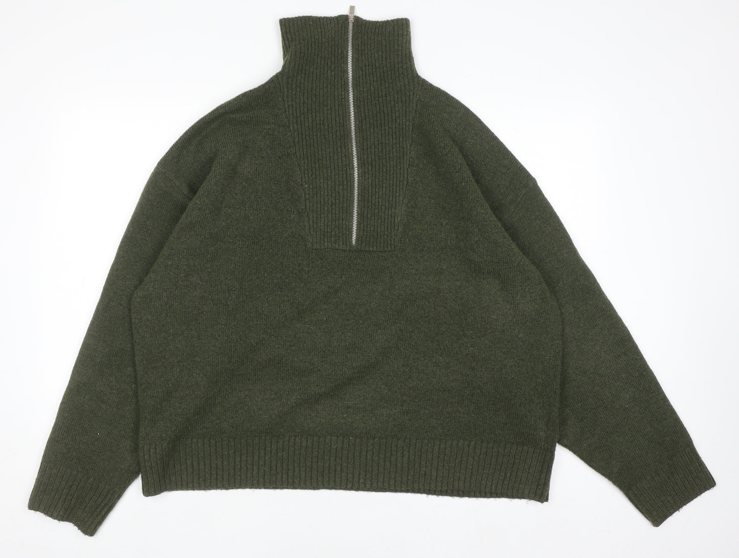 Collusion Women Green High Neck Half Zip Knit Jumper Size L