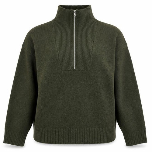 Collusion Women Green High Neck Half Zip Knit Jumper Size L