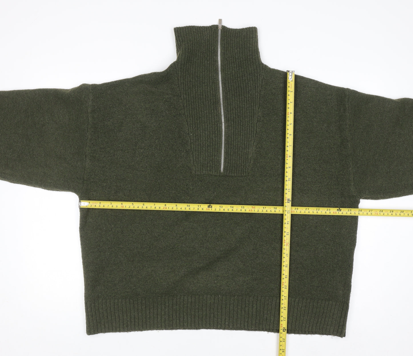 Collusion Women Green High Neck Half Zip Knit Jumper Size L