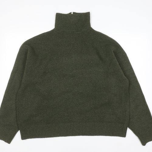Collusion Women Green High Neck Half Zip Knit Jumper Size L