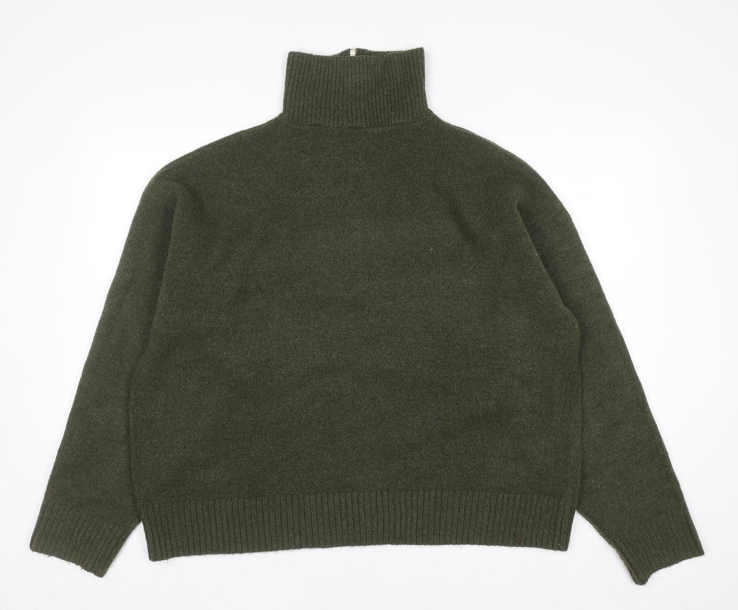 Collusion Women Green High Neck Half Zip Knit Jumper Size L