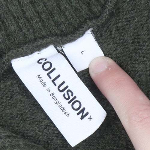Collusion Women Green High Neck Half Zip Knit Jumper Size L
