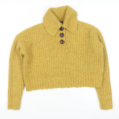 Vero Moda Women Yellow Collared Henley Knit Jumper Size S