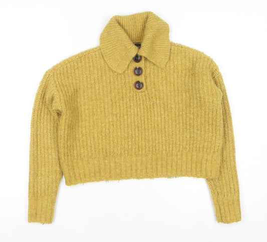 Vero Moda Women Yellow Collared Henley Knit Jumper Size S