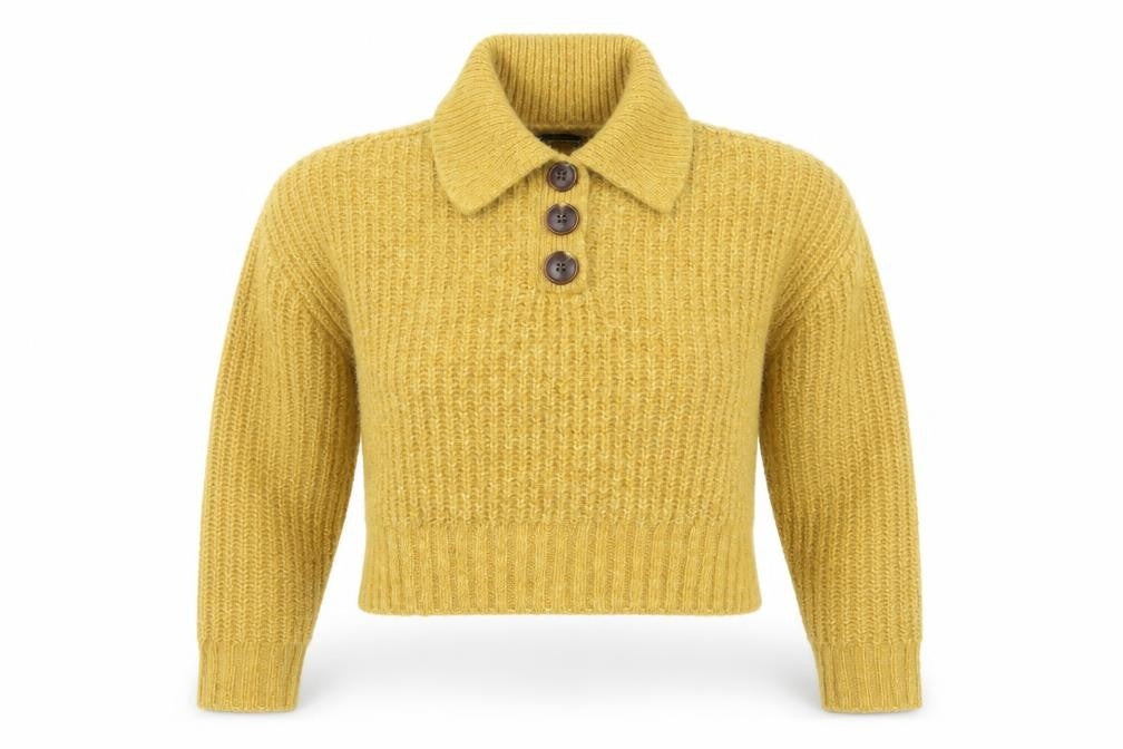 Front view of Vero Moda Women Yellow Collared Henley Knit Jumper, size S