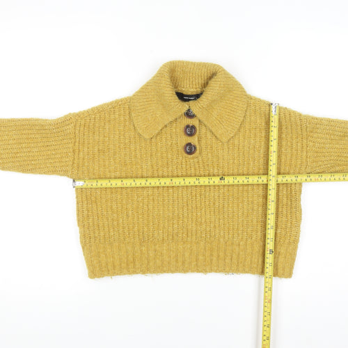 Vero Moda Women Yellow Collared Henley Knit Jumper Size S