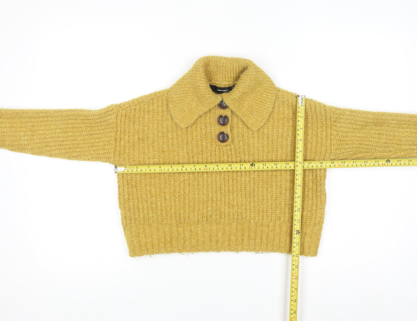 Vero Moda Women Yellow Collared Henley Knit Jumper Size S
