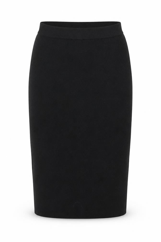 Front view of Lands' End Women's Black Knit Midi Pencil Skirt, size M