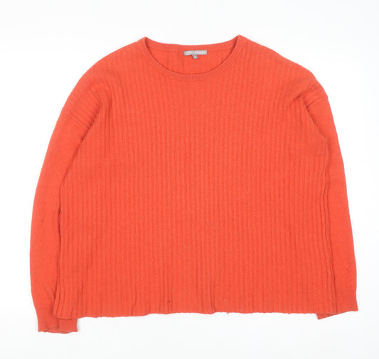 Oliver Bonas Women's Orange Ribbed Wool Blend Crew Neck Jumper Size 14