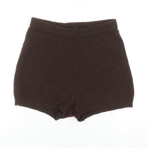 PrettyLittleThing Women's Brown Wool Blend Knit Hot Pants Shorts Size S