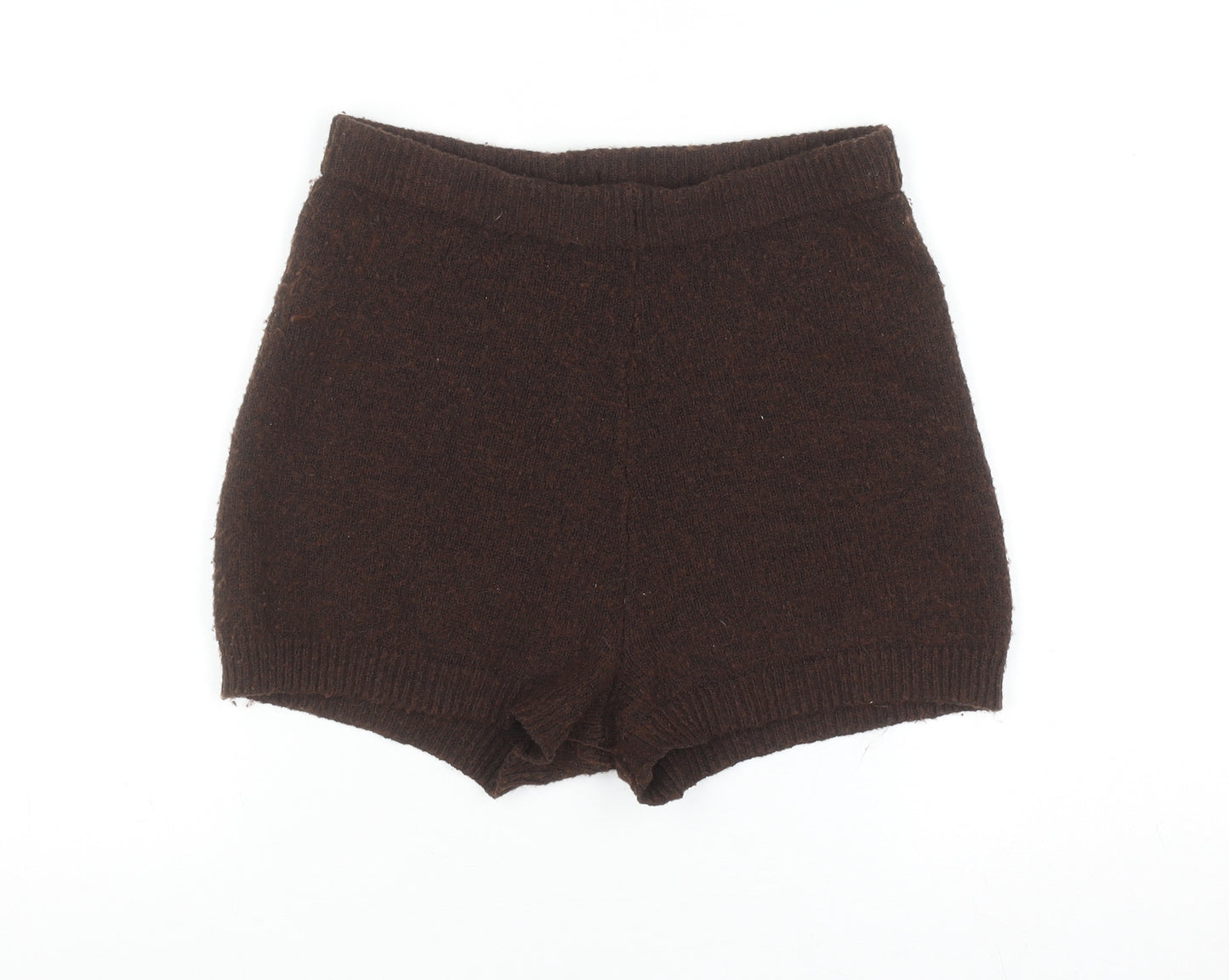PrettyLittleThing Women's Brown Wool Blend Knit Hot Pants Shorts Size S
