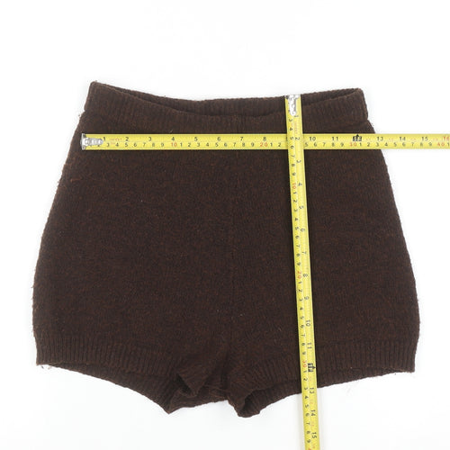 PrettyLittleThing Women's Brown Wool Blend Knit Hot Pants Shorts Size S