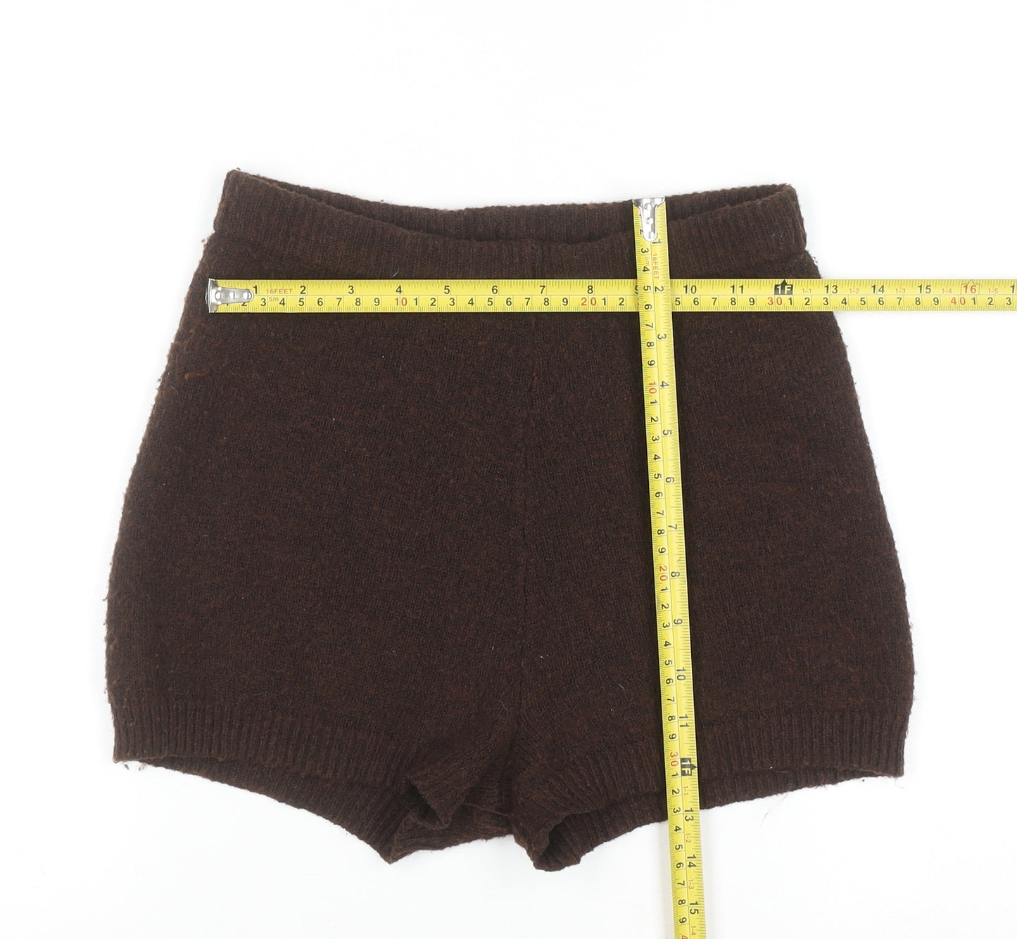 PrettyLittleThing Women's Brown Wool Blend Knit Hot Pants Shorts Size S