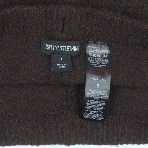 PrettyLittleThing Women's Brown Wool Blend Knit Hot Pants Shorts Size S