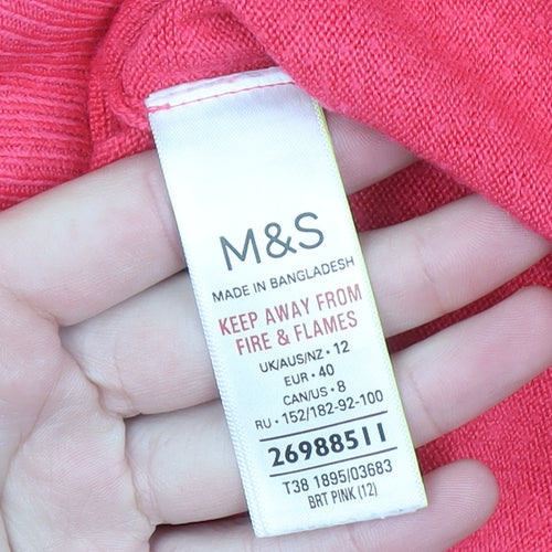 Marks and Spencer Womens Pink Size 12 Crew Neck Acrylic Jumper