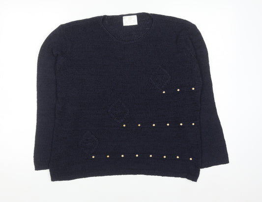 Nightingales LTD Women’s Blue Studded Crew Neck Knit Jumper Size S