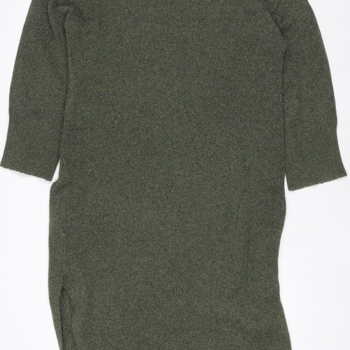 ASOS Design Women Green Knit Jumper Dress Size 12-14 Mock Neck