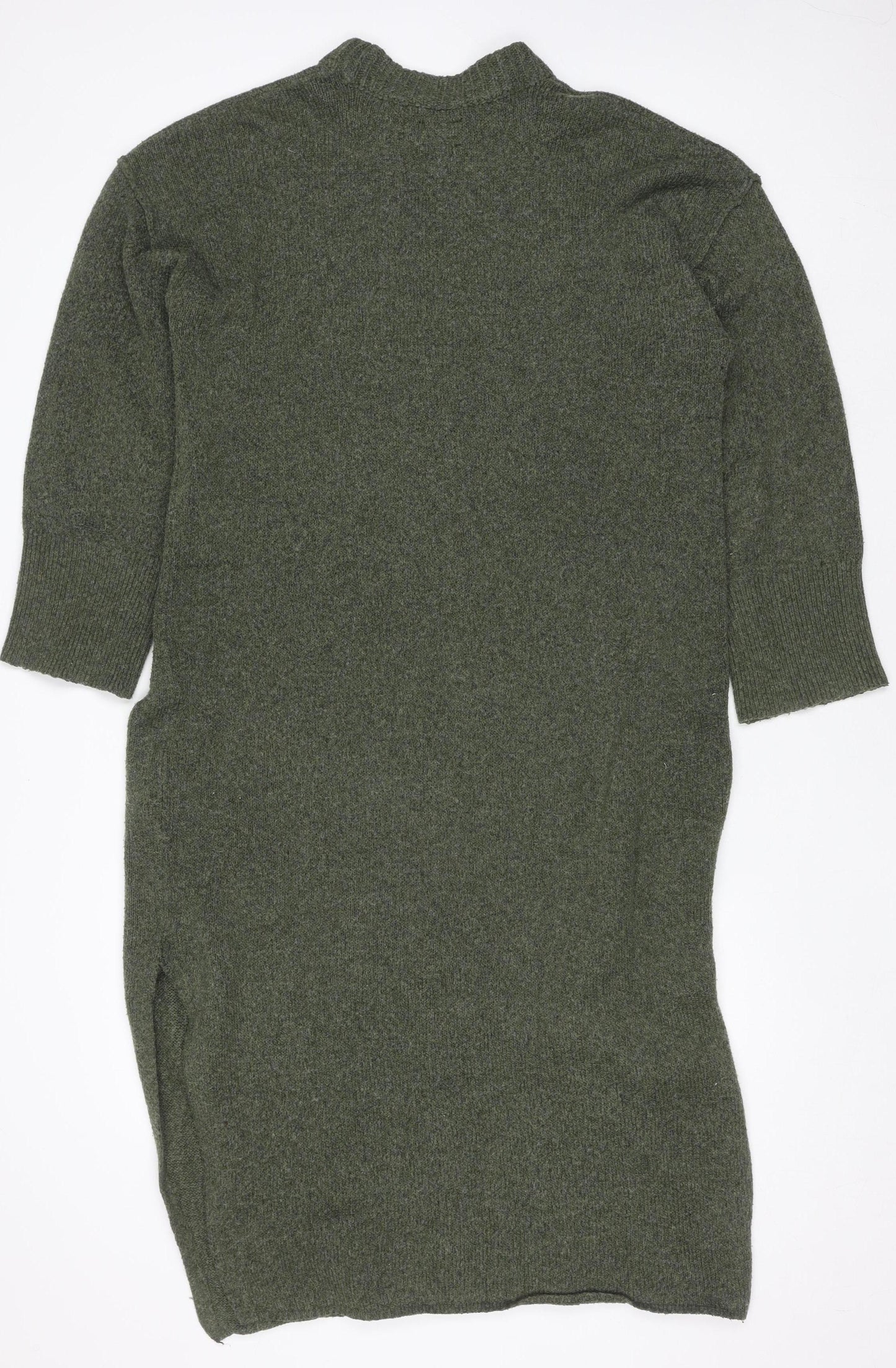 ASOS Design Women Green Knit Jumper Dress Size 12-14 Mock Neck
