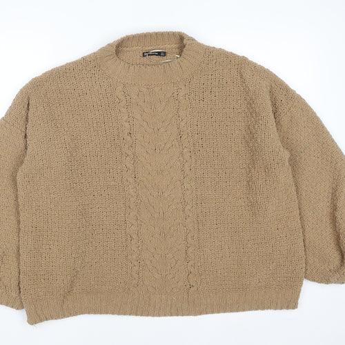 Stradivarius Women Beige Cable-Knit Crew Neck Pullover Jumper L