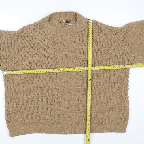 Stradivarius Women Beige Cable-Knit Crew Neck Pullover Jumper L