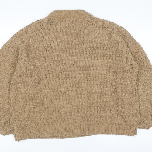 Stradivarius Women Beige Cable-Knit Crew Neck Pullover Jumper L