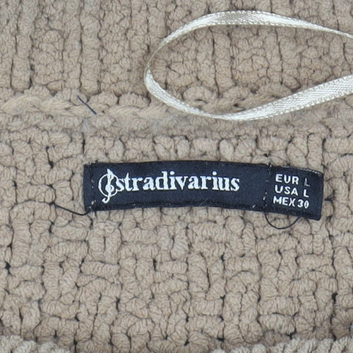 Stradivarius Women Beige Cable-Knit Crew Neck Pullover Jumper L