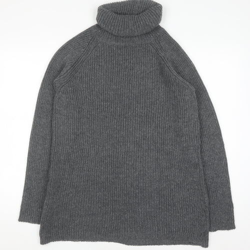 Light Before Dark Womens Grey Roll Neck Chunky Knit Jumper XS