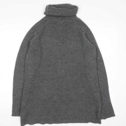 Light Before Dark Womens Grey Roll Neck Chunky Knit Jumper XS