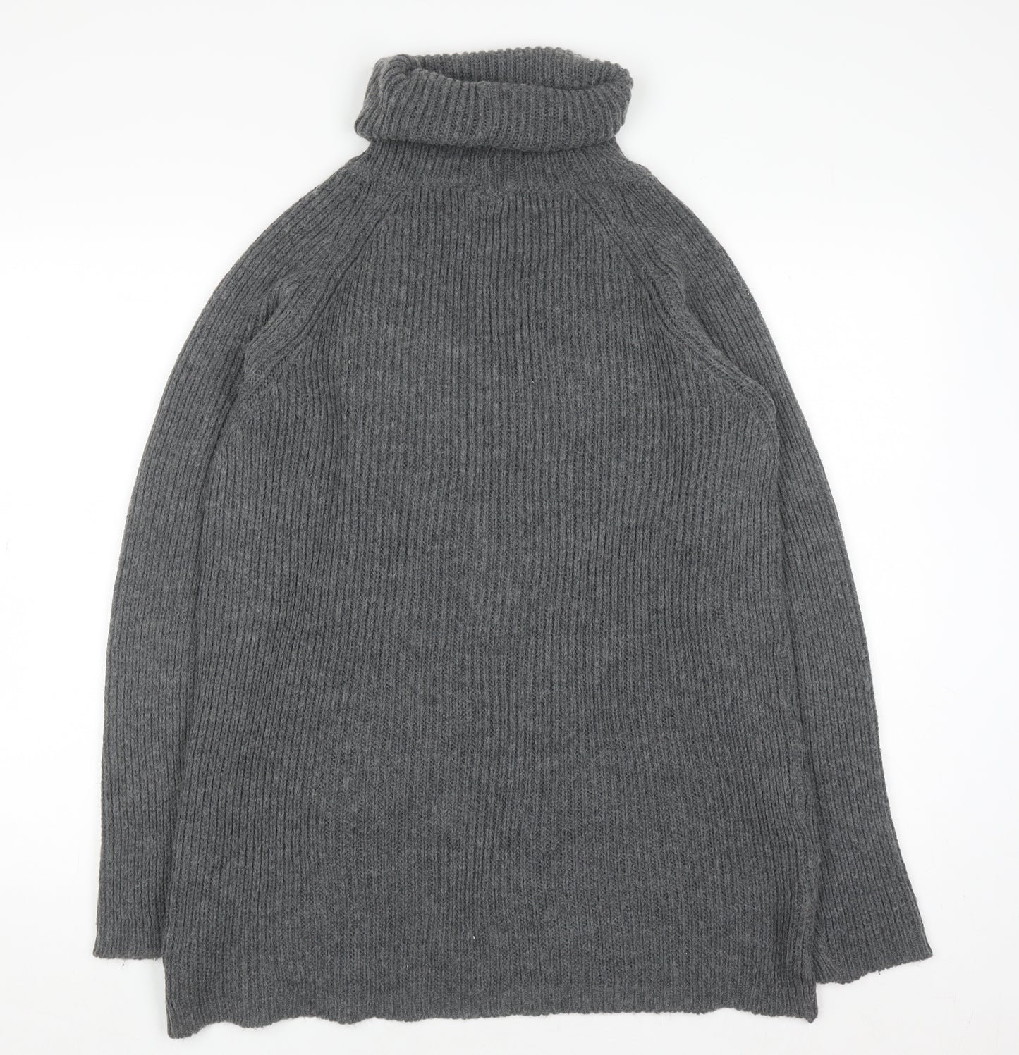 Light Before Dark Womens Grey Roll Neck Chunky Knit Jumper XS