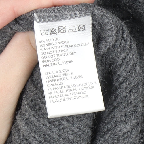 Light Before Dark Womens Grey Roll Neck Chunky Knit Jumper XS