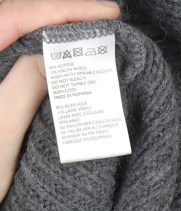 Light Before Dark Womens Grey Roll Neck Chunky Knit Jumper XS