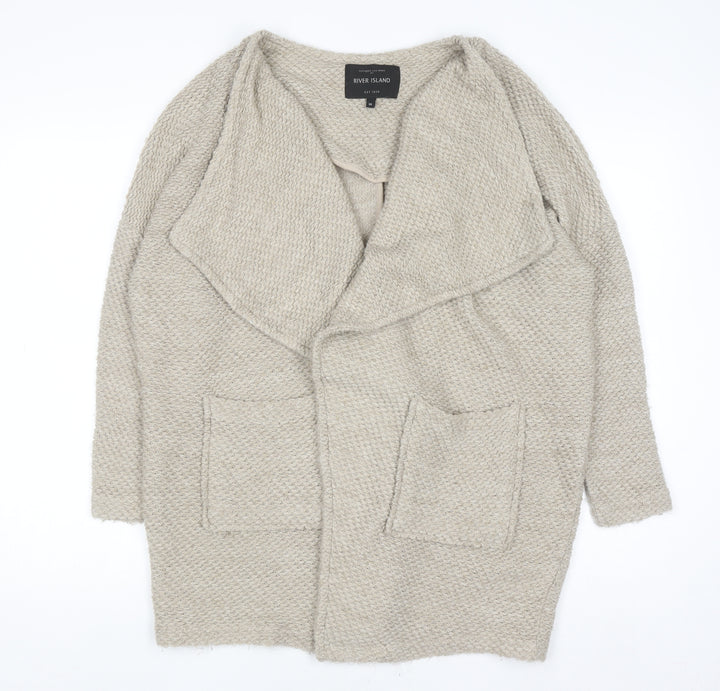 River Island Women Beige Chunky Knit Open Front Cardigan Size 10